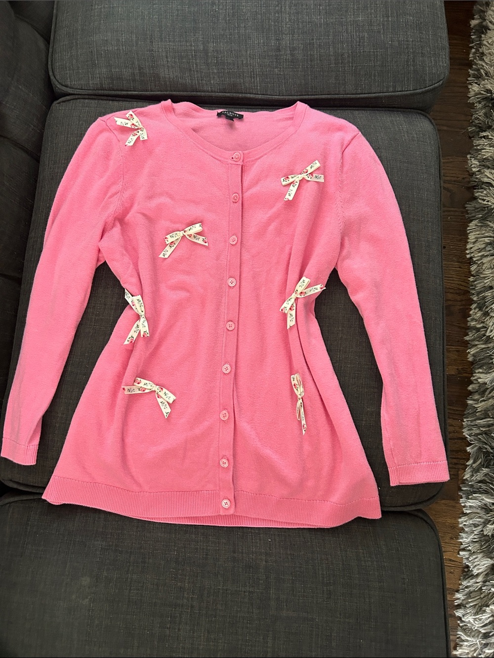Talbots Pink Bow Embellished Cardigan Size Medium